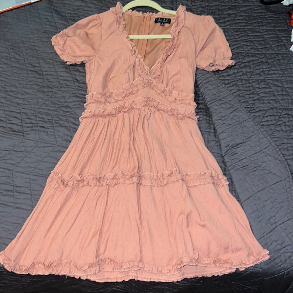 Trixxi V-Neck Pink Ruffle Mini Dress, Size S